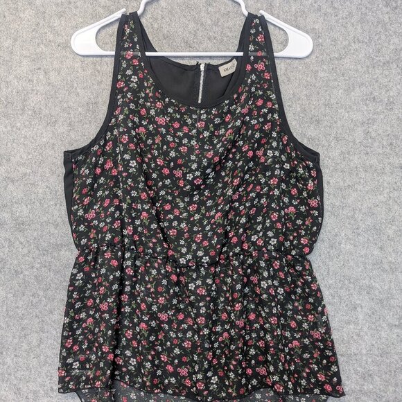 Black floral sleeveless top shirt blouse flowy draped lightweight boho - Large - Picture 1 of 10